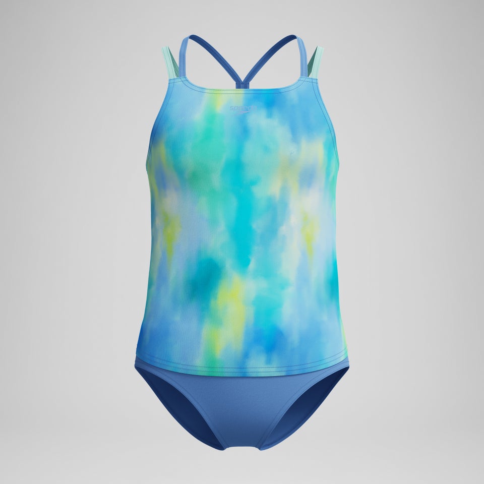 Girl's Print Strappy Tankini Set Blue