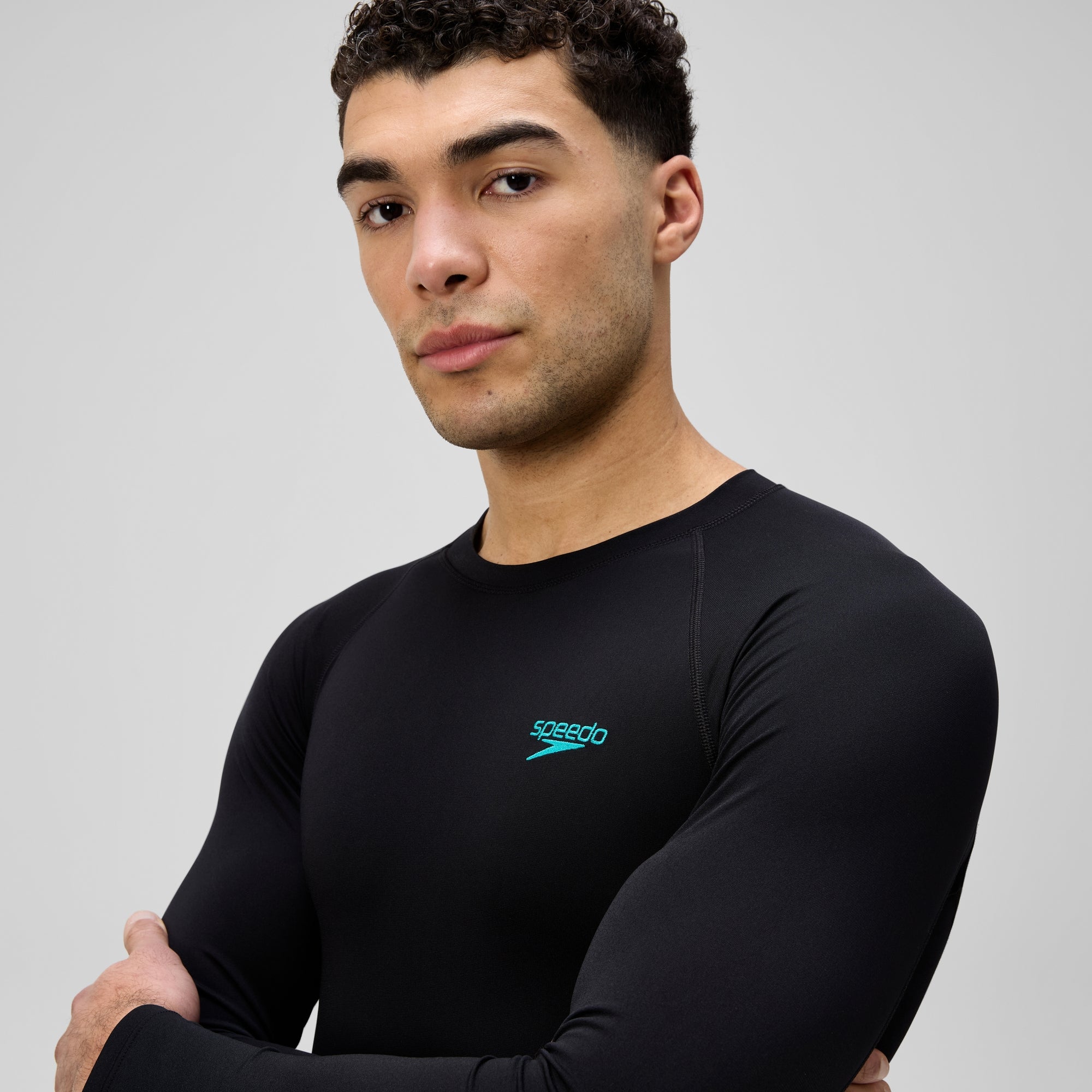 水着 CLANE / SPEEDO W FACE RASH GUARD Men's Endurance+ MAX Splice Rashguard Black/Turquoise | Speedo UK