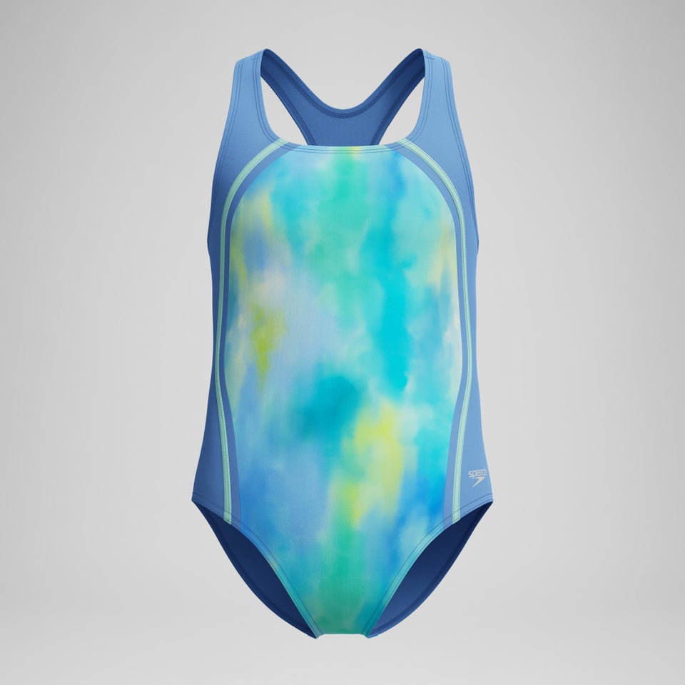 Girls Printed Sport Splice One Piece Blue