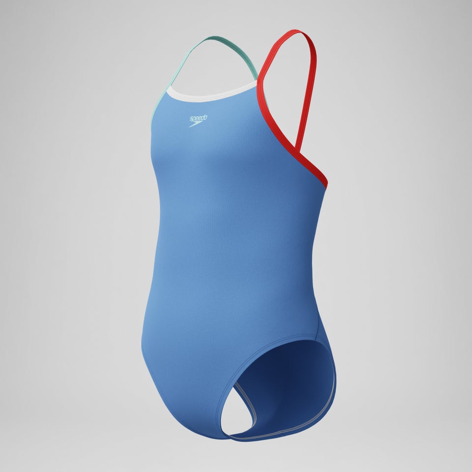 Girls Solid Propel Back One Piece Blue/Red