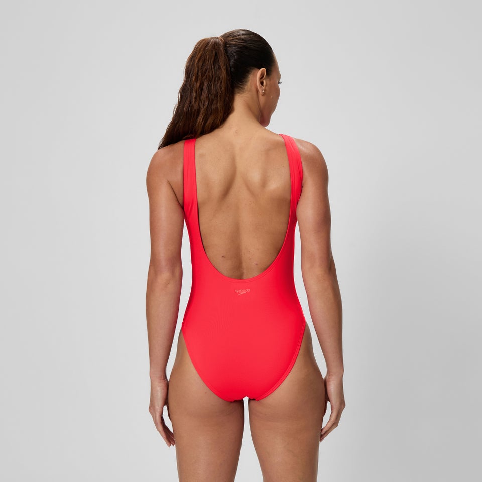 Women's Solid High Neck One Piece Red