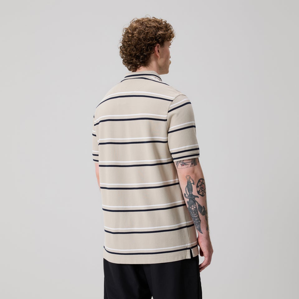 Mens Multi Stripe Polo Beige