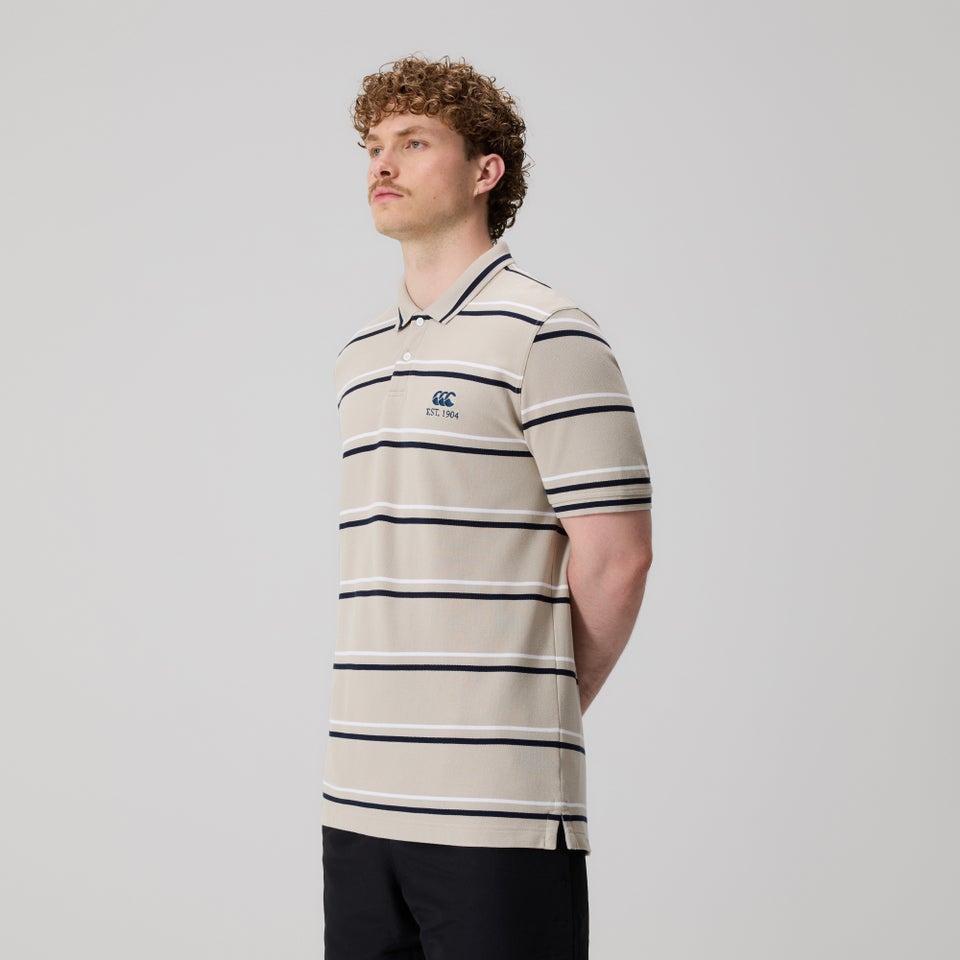 Mens Multi Stripe Polo Beige