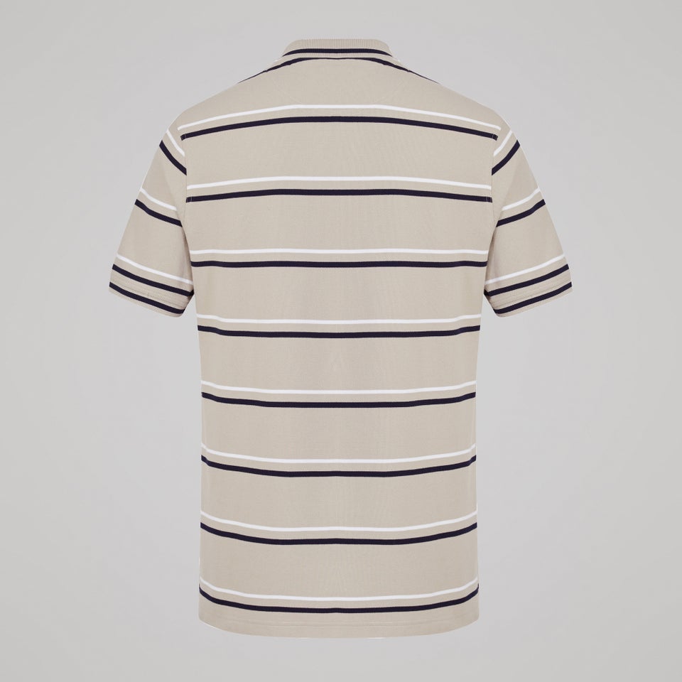 Mens Multi Stripe Polo Beige