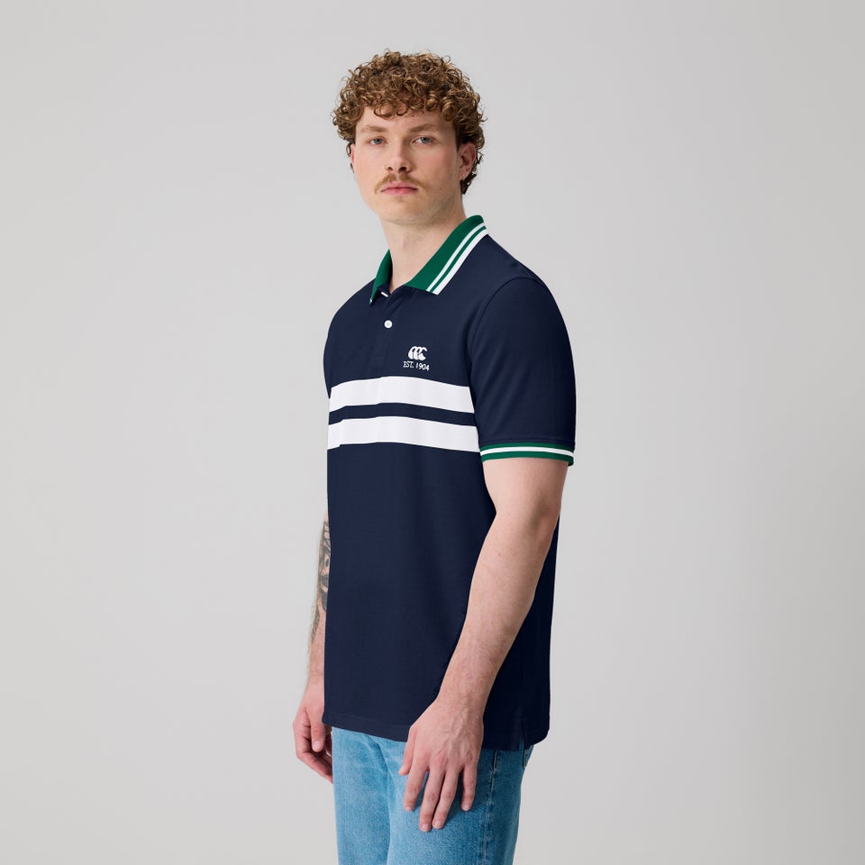 Mens Chest Stripe Polo Navy