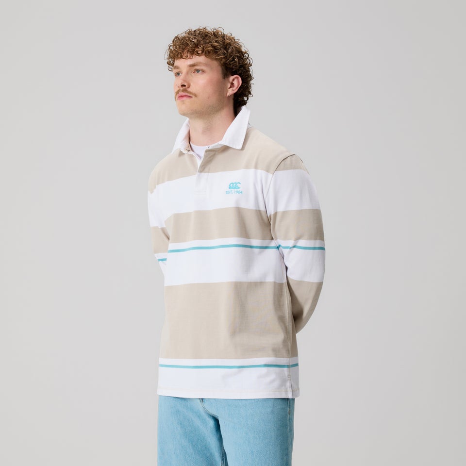Mens Multi Stripe Rugby Jersey Beige