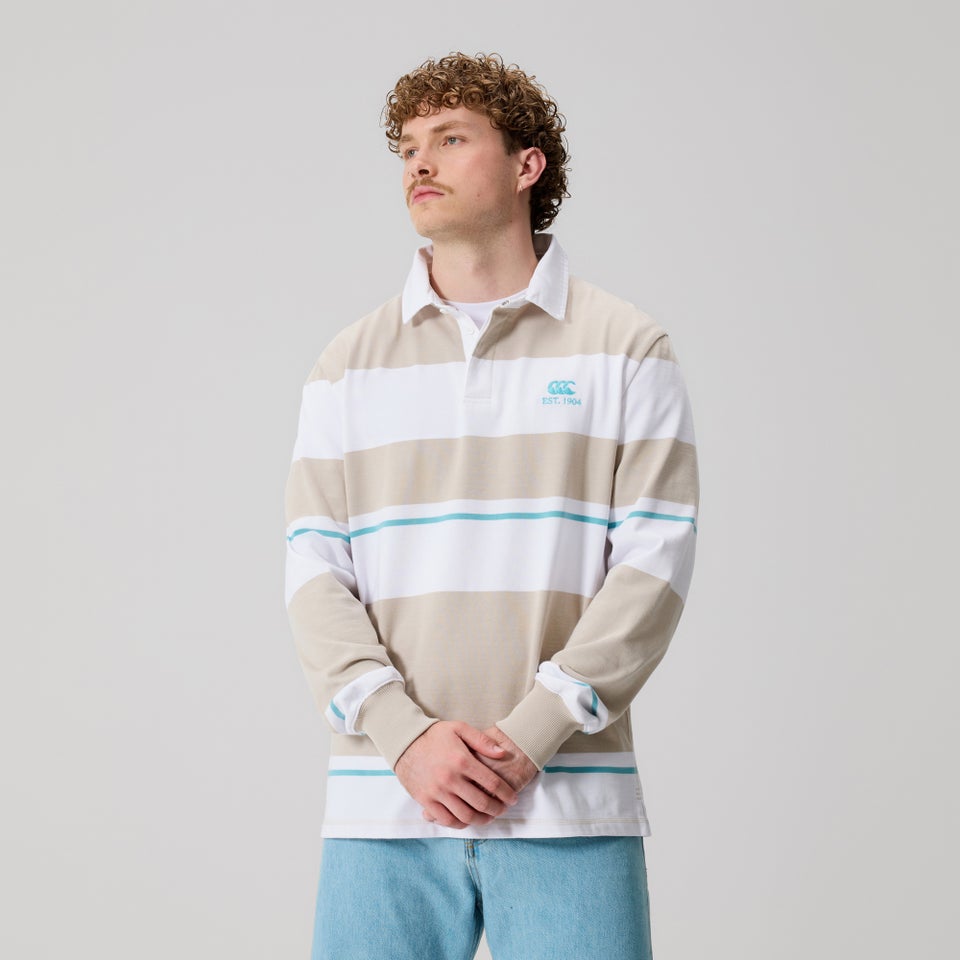 Mens Multi Stripe Rugby Jersey Beige