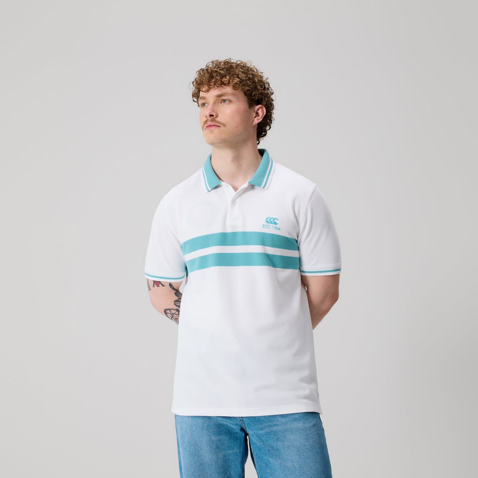 Mens Chest Stripe Polo White