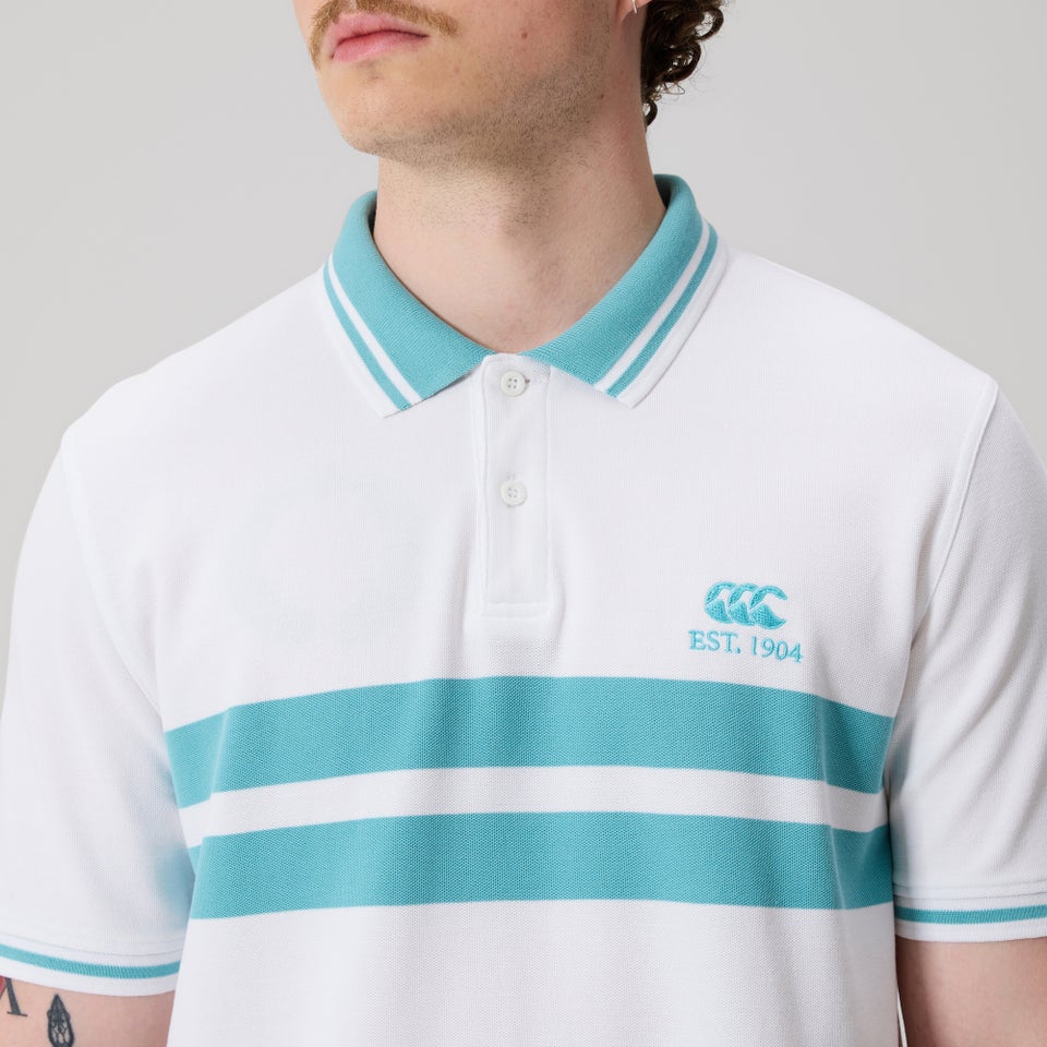Mens Chest Stripe Polo White