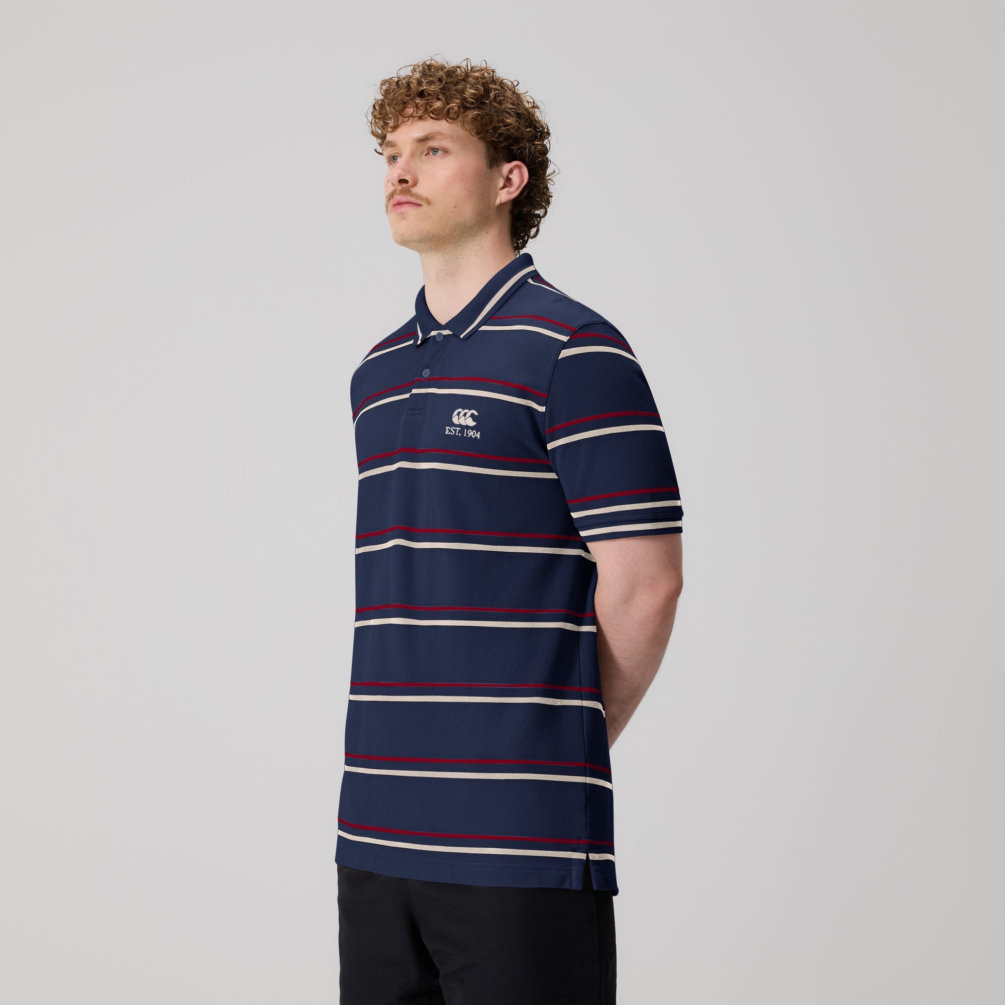 Mens Multi Stripe Polo Navy | Canterbury