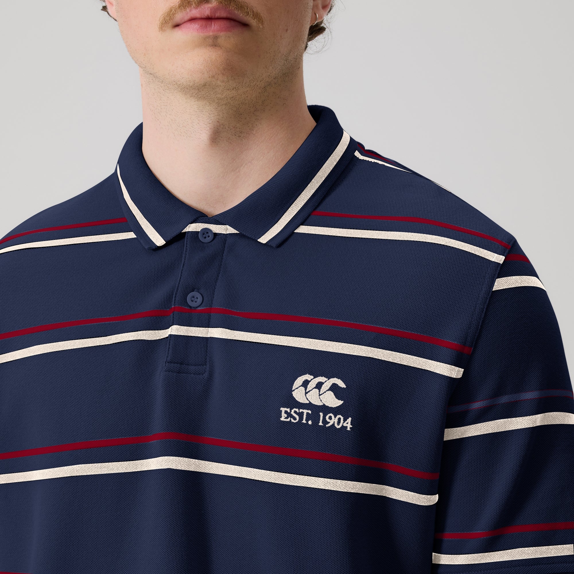 Mens Multi Stripe Polo Navy | Canterbury