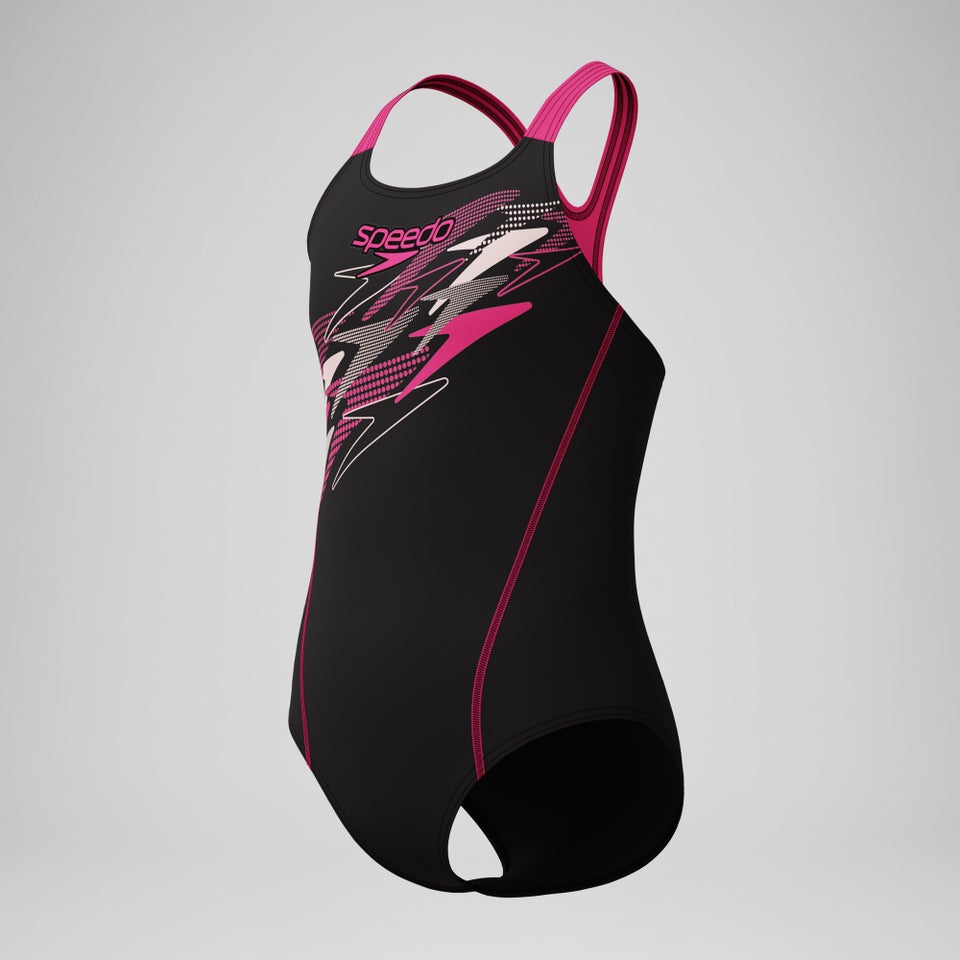Girls Medley Logo Medalist Swimsuit Black/Pink