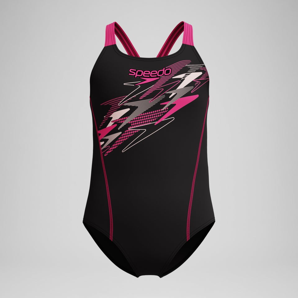 Girls Medley Logo Medalist Swimsuit Black/Pink