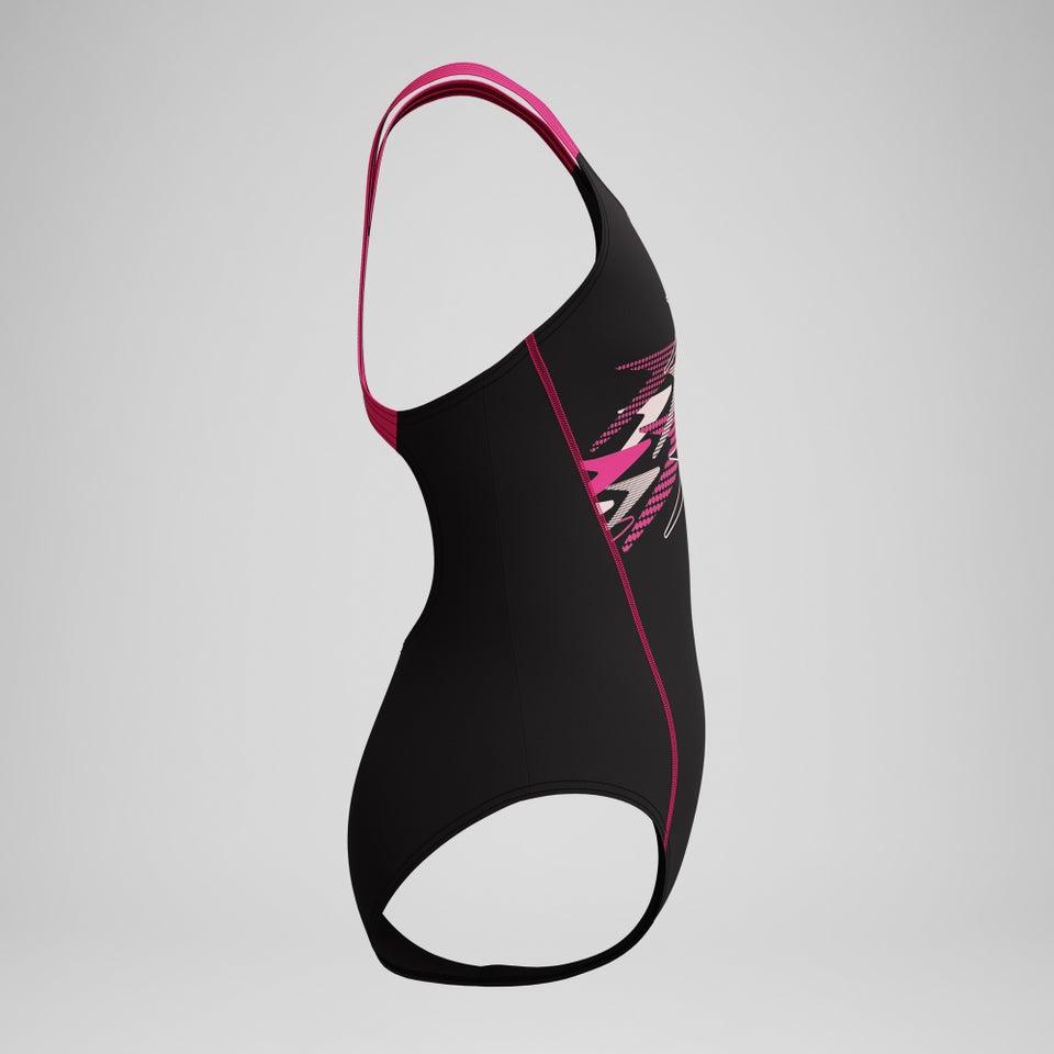 Girls Medley Logo Medalist Swimsuit Black/Pink
