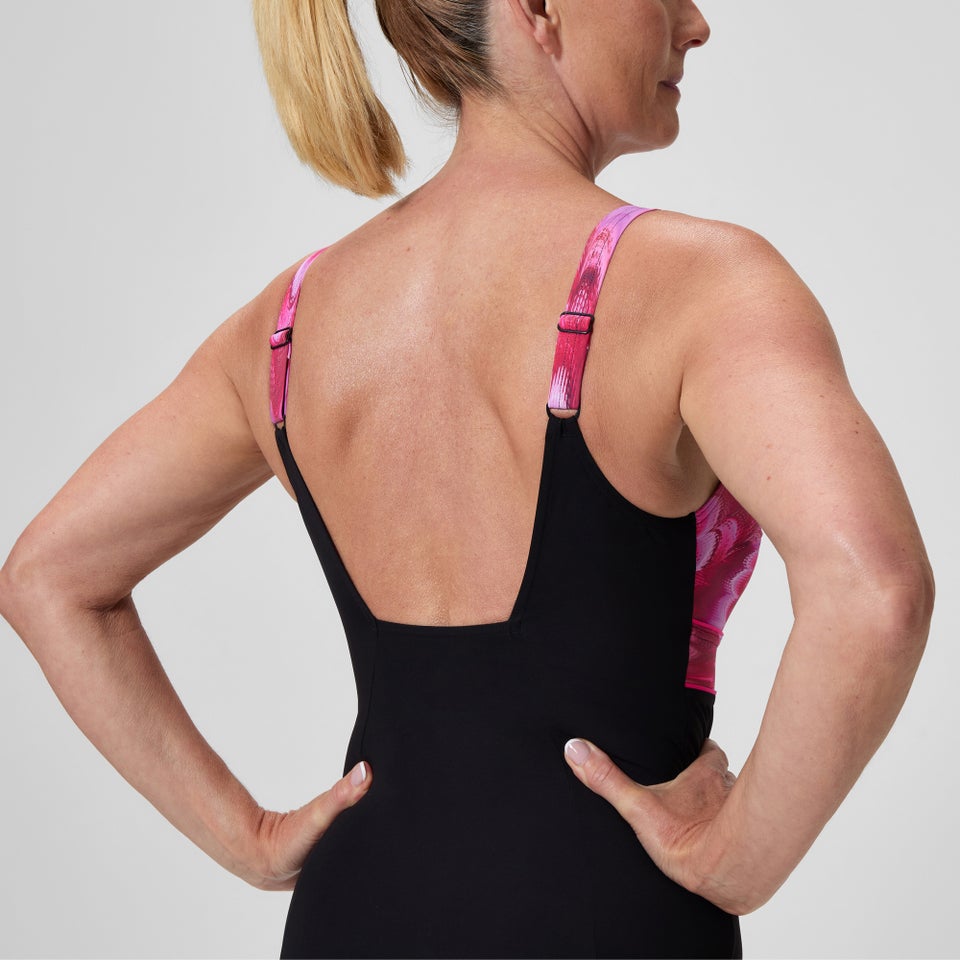 Damen Contour Eclipse Badeanzug mit Print Schwarz/Pink