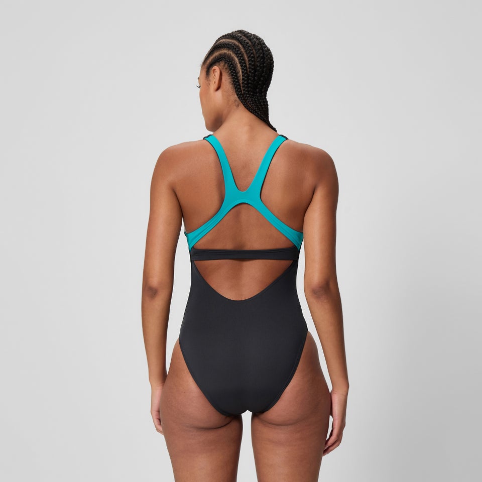 Women's Solid Flex Band One Piece Black/Turquoise