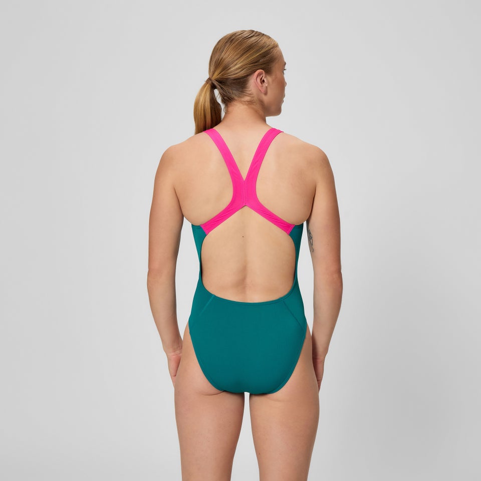 Monopièce d’entraînement imprimé pour femmes Powerback, sarcelle/rose