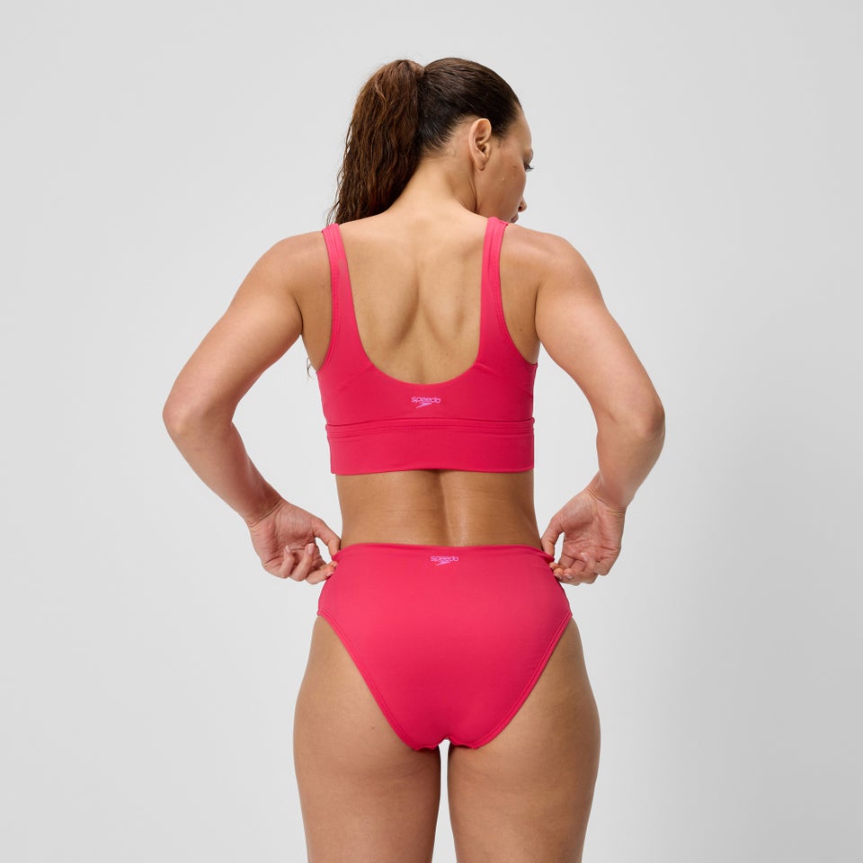 Damen Knappe Bikinihose mit hohem Bund Rubinrot