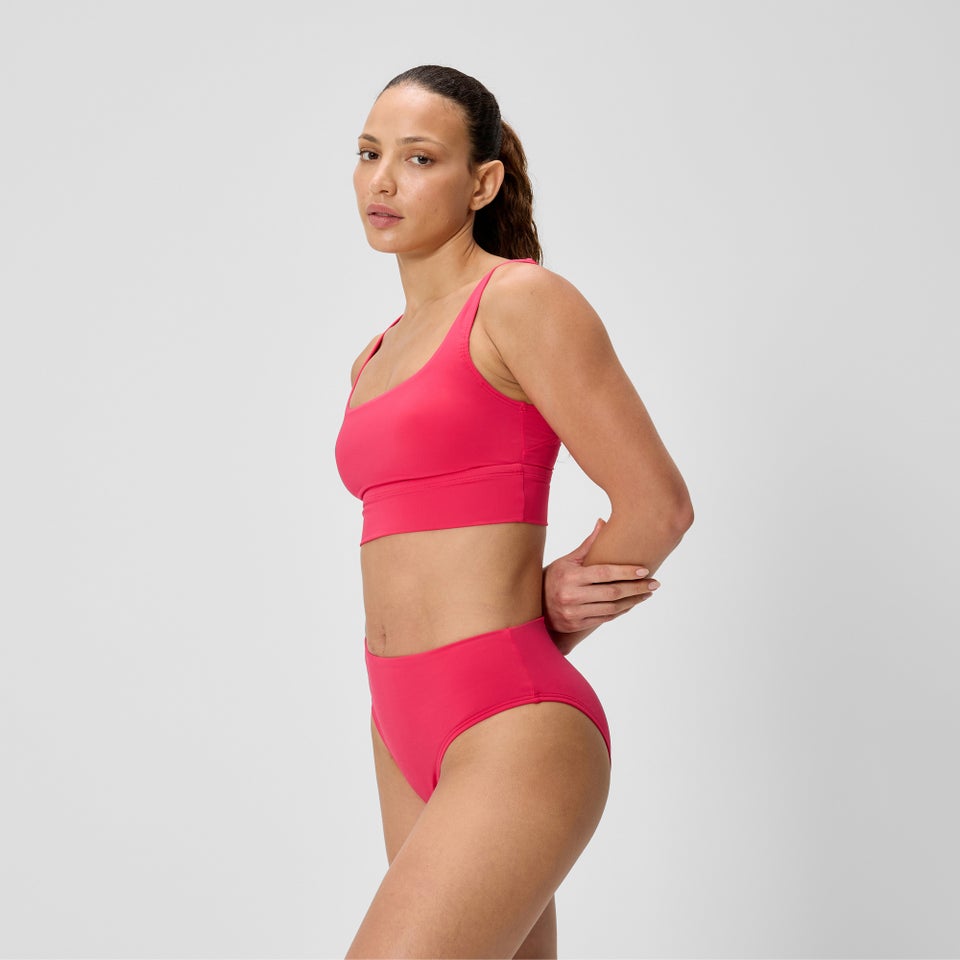 Damen Knappe Bikinihose mit hohem Bund Rubinrot