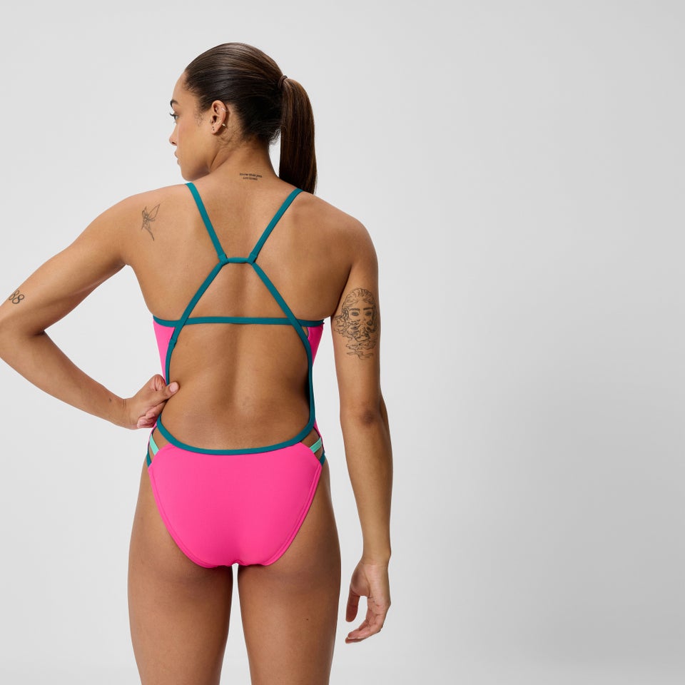 Women's Club Training Printed Powerback One Piece Black/Pink