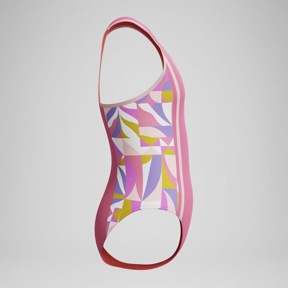 Mädchen Racerback Badeanzug mit Print-Passe Pink