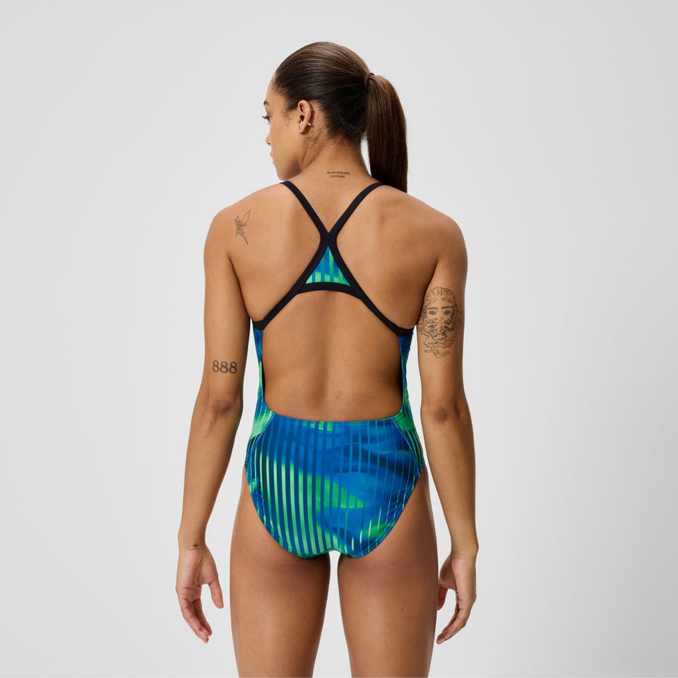 Women's Club Training Printed Turnback One Piece Blue/Green