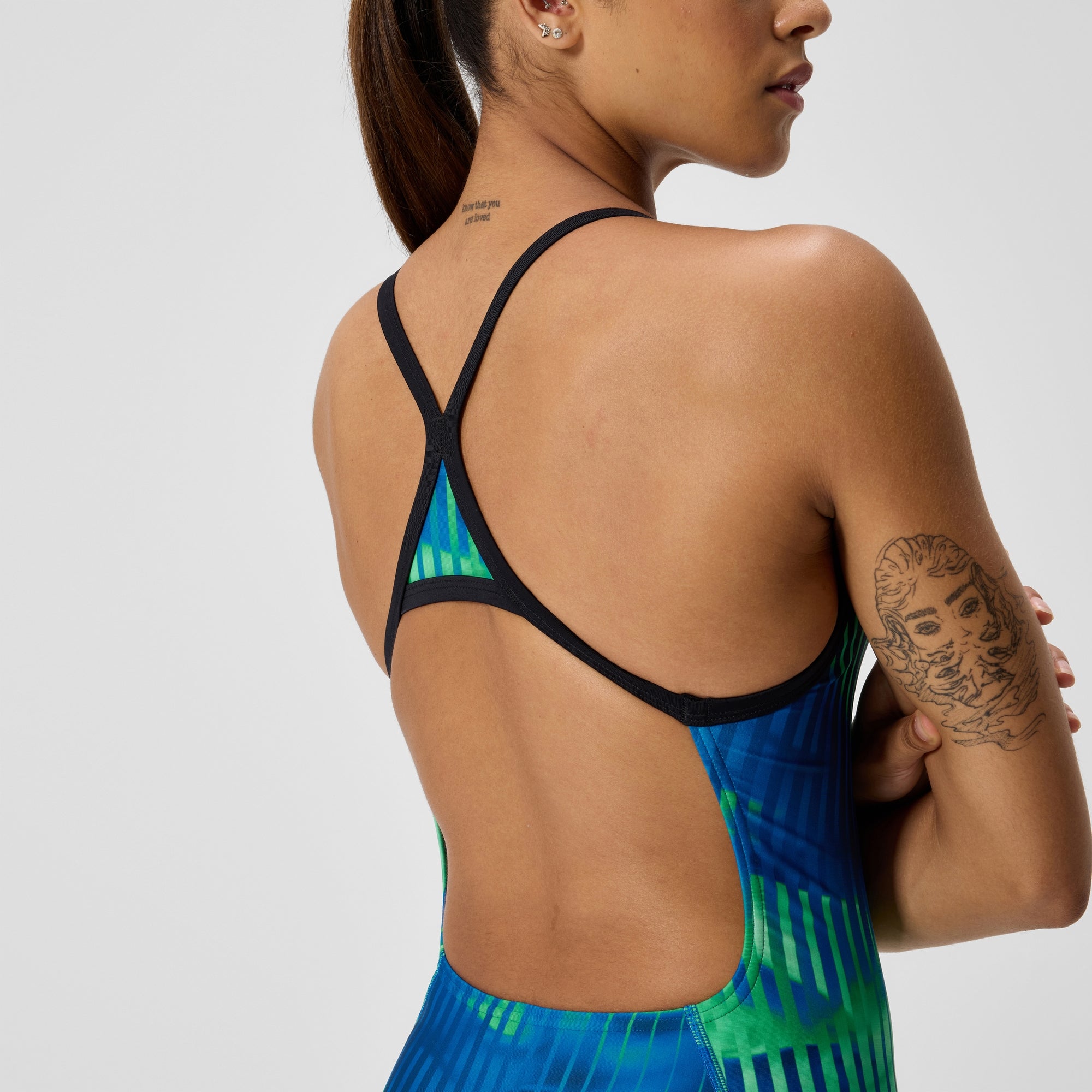 SPEEDO 競泳水着 青 グリーン Women's Club Training Printed Turnback One Piece Blue/Green