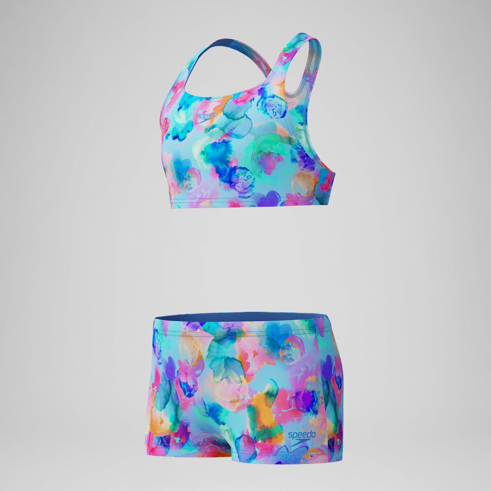 Girls Printed Racerback Bikini Set Blue