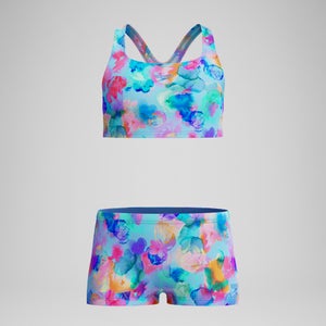 Mädchen Racerback Bikini mit Print Blau