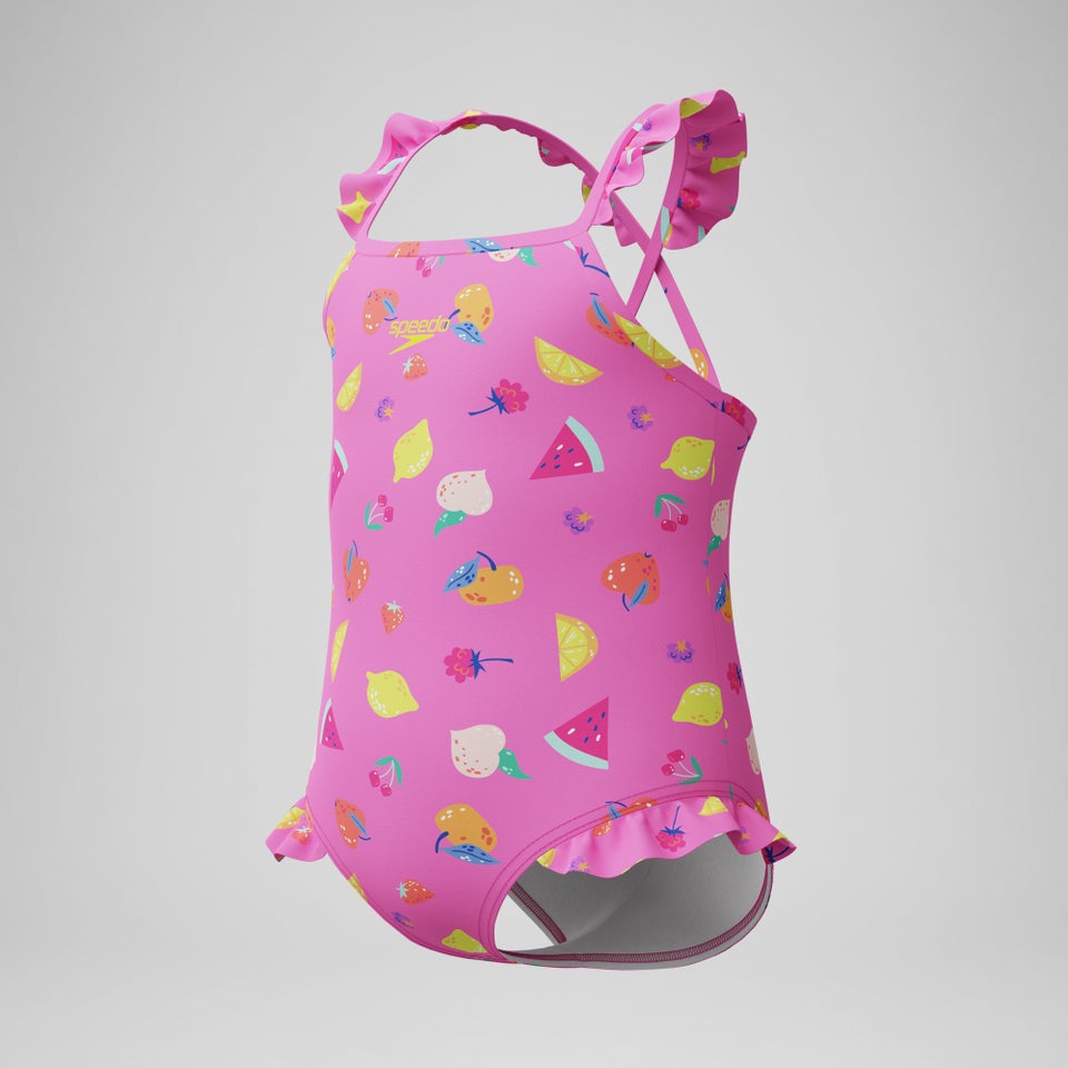 Kleinkinder Mädchen Badeanzug mit Print und dünnen Rüschenträgern Pink