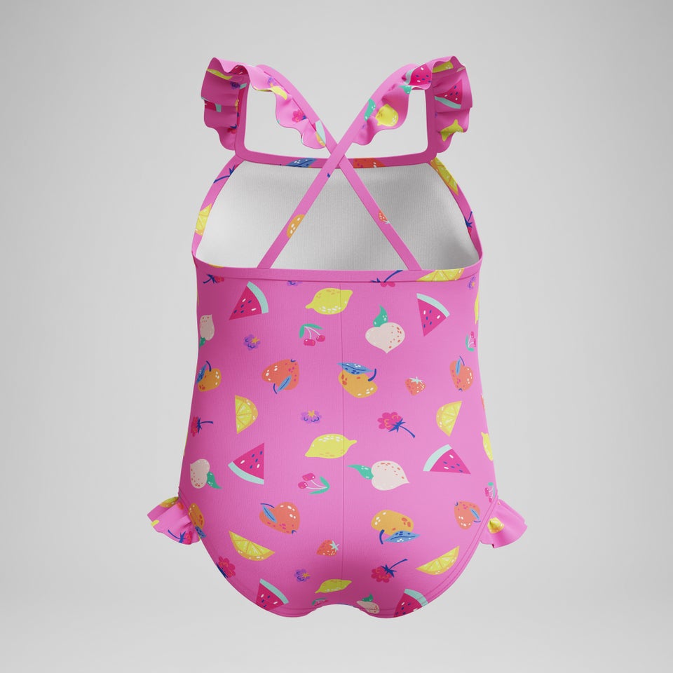 Kleinkinder Mädchen Badeanzug mit Print und dünnen Rüschenträgern Pink