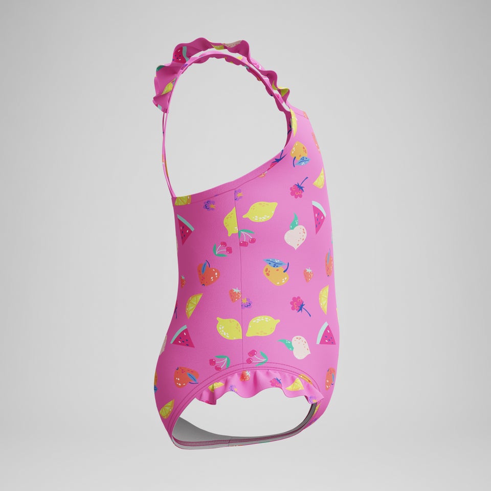 Kleinkinder Mädchen Badeanzug mit Print und dünnen Rüschenträgern Pink