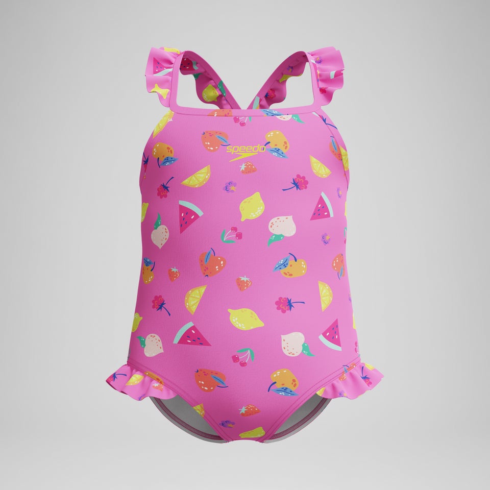 Kleinkinder Mädchen Badeanzug mit Print und dünnen Rüschenträgern Pink