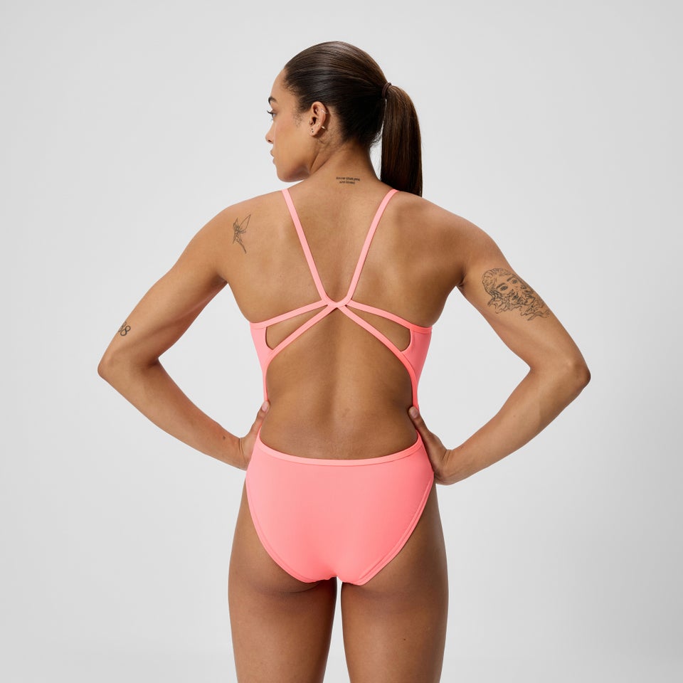Damen Club Training Badeanzug mit Gitterschnürung Pfirsich