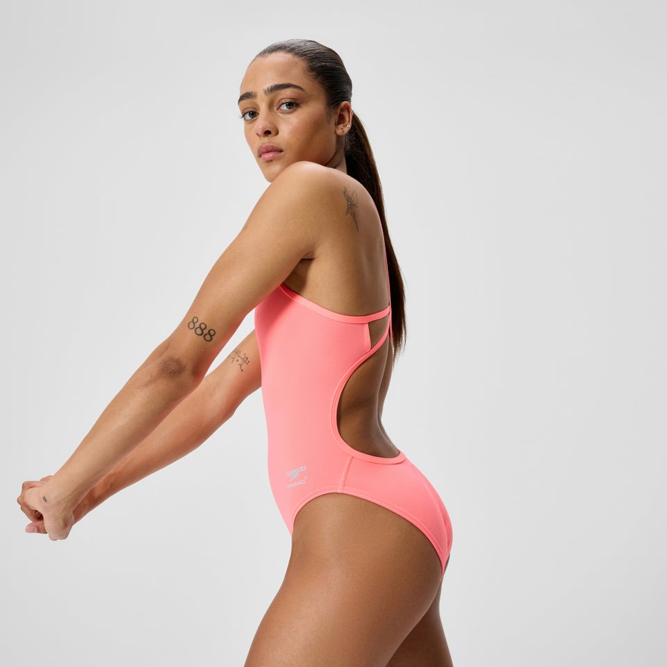 Damen Club Training Badeanzug mit Gitterschnürung Pfirsich