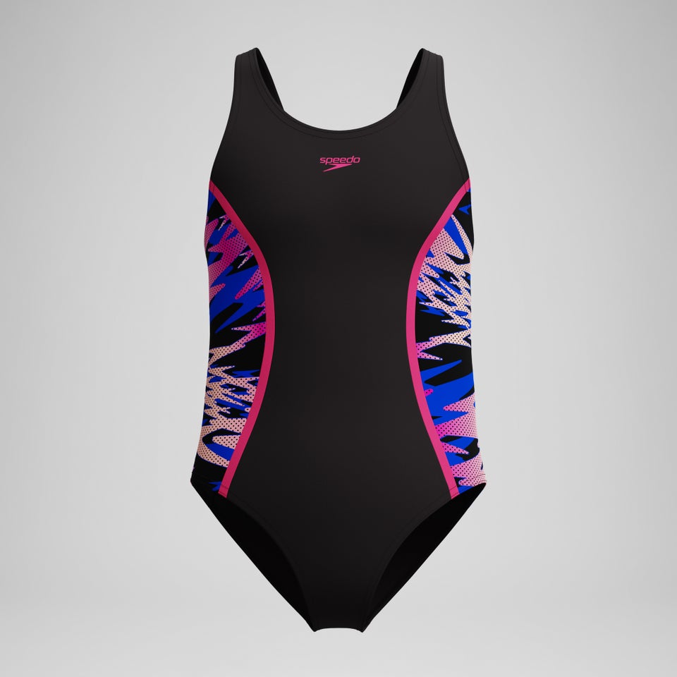 Girls Hyperboom Splice Muscleback Swimsuit Black/Pink