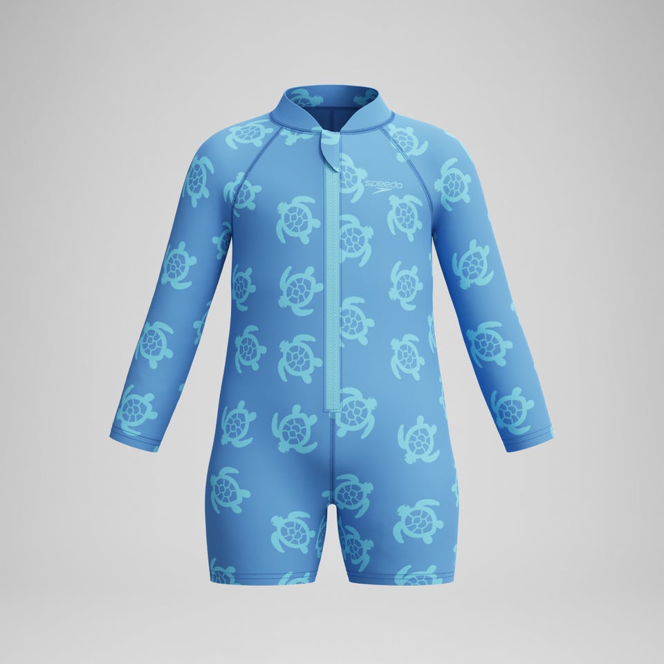Infant Printed Long Sleeve Zip Swimsuit Blue