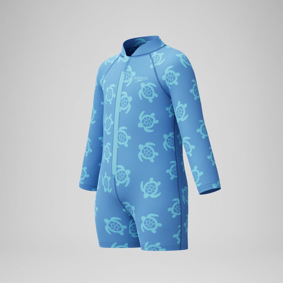 Infant Printed Long Sleeve Zip Swimsuit Blue