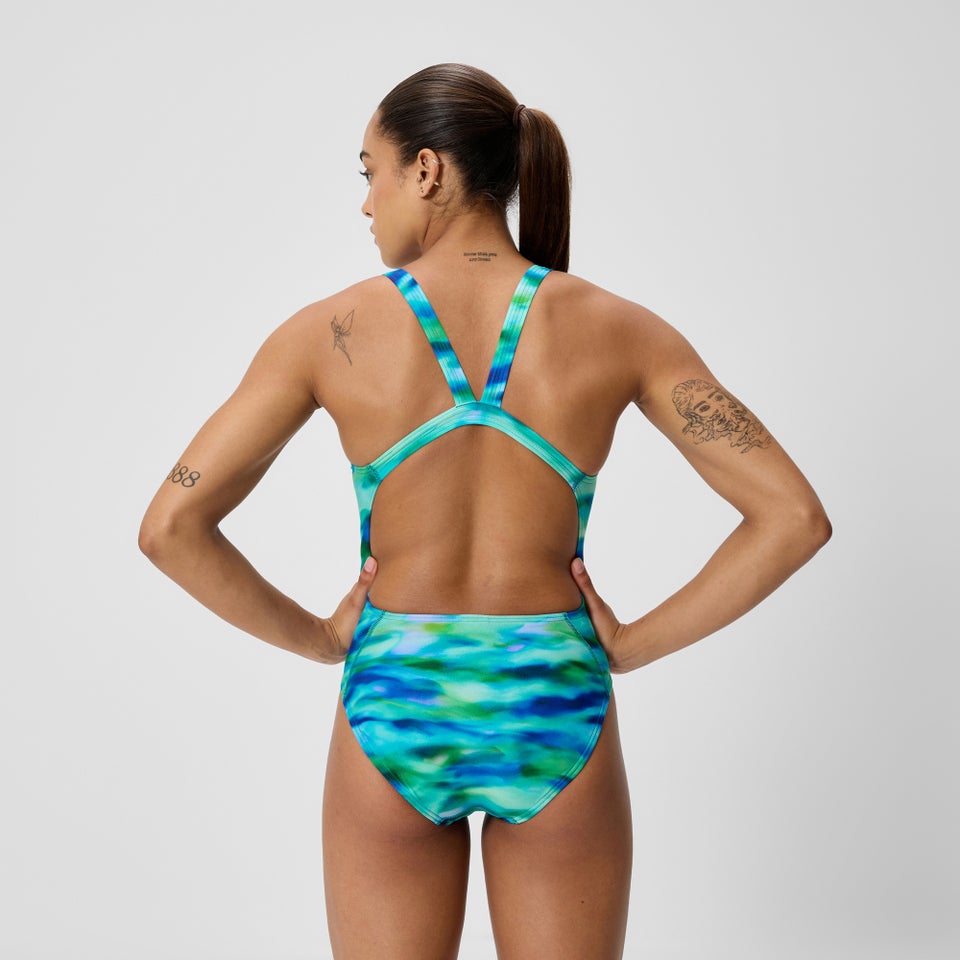 Women's Club Training Printed Leaderback Swimsuit Green/Blue