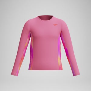 Maillot dermoprotecteur à manches longues et à imprimé pour filles, rose