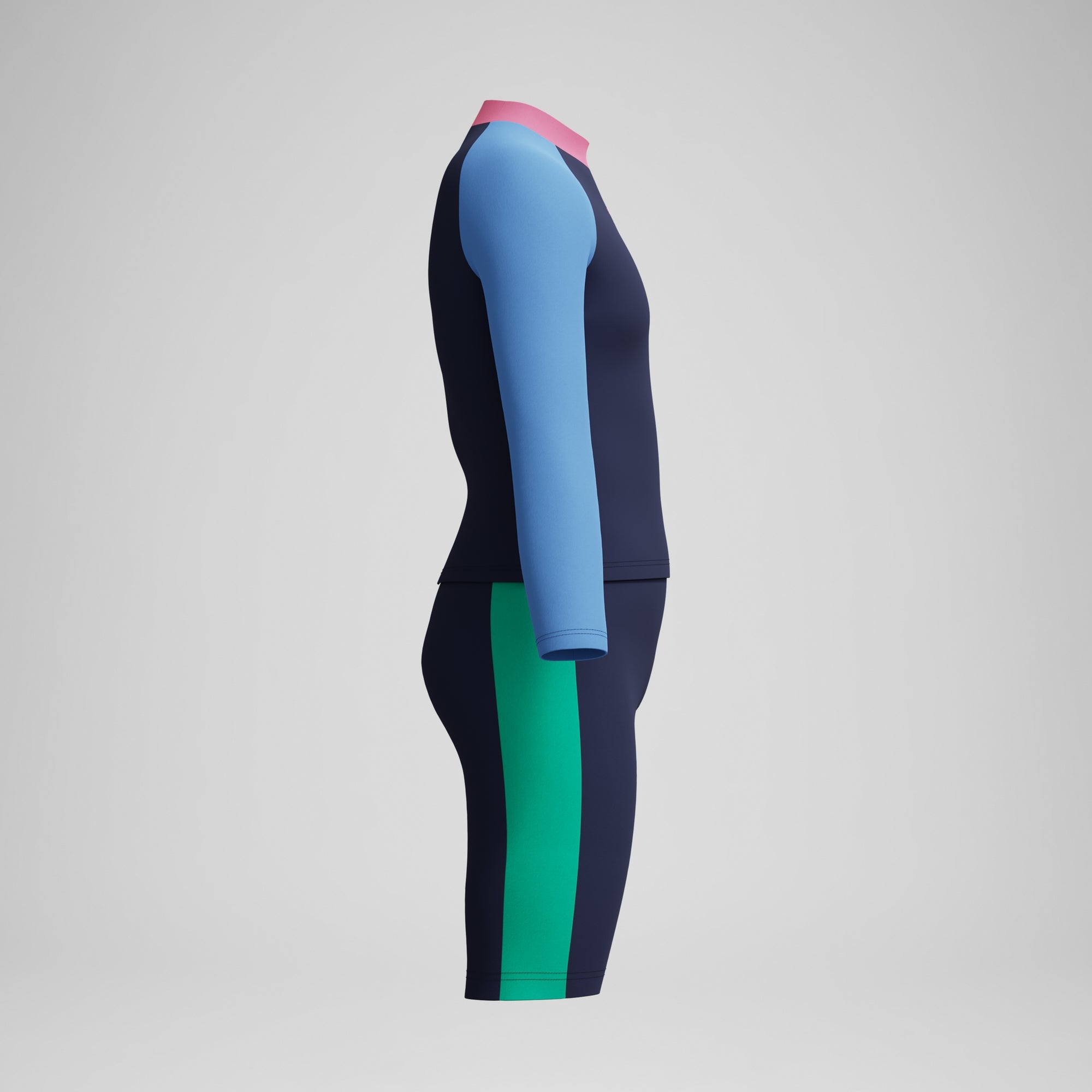 Girls Colourblock Long Sleeve Rashguard & Jammer Set Navy/Blue