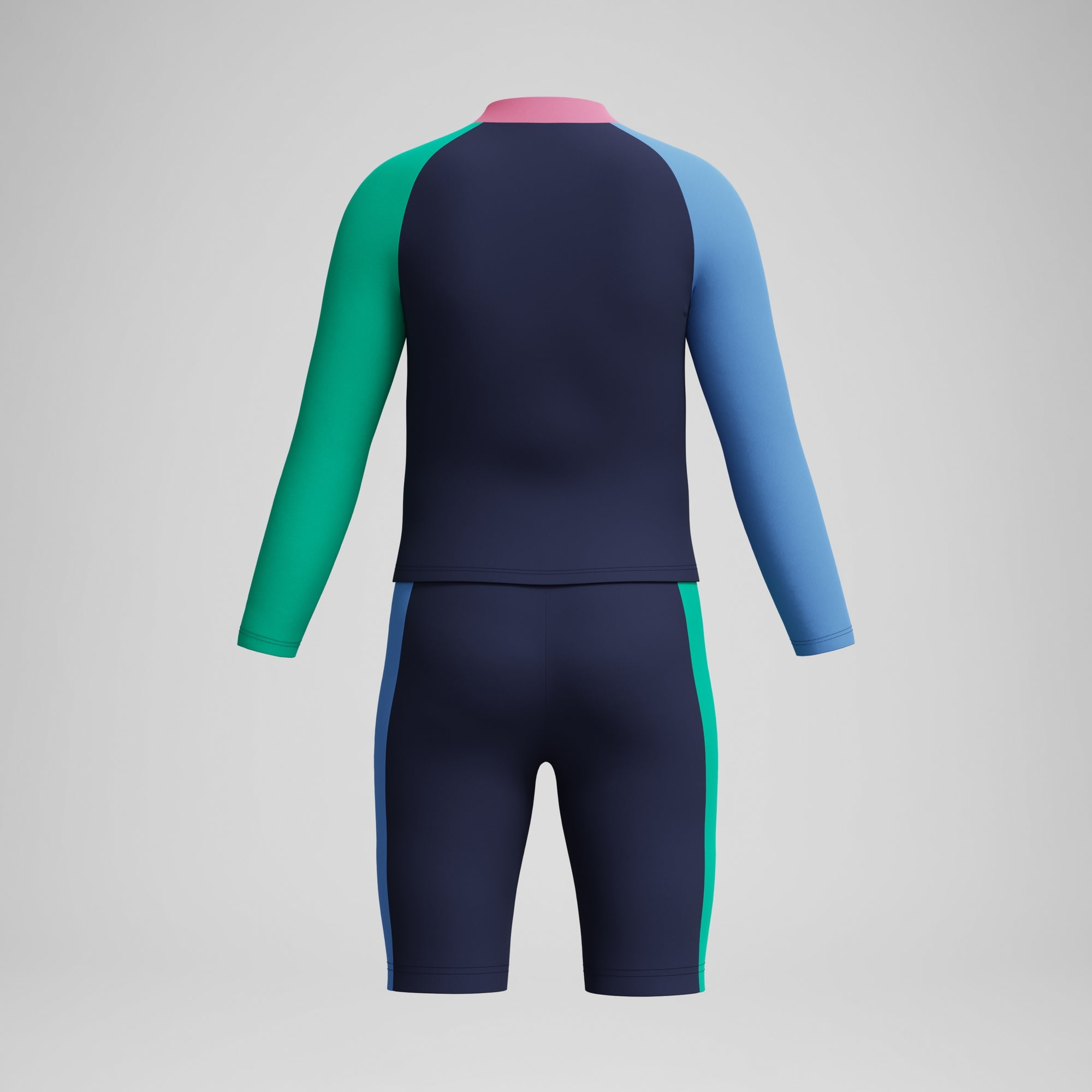 Girls Colourblock Long Sleeve Rashguard & Jammer Set Navy/Blue