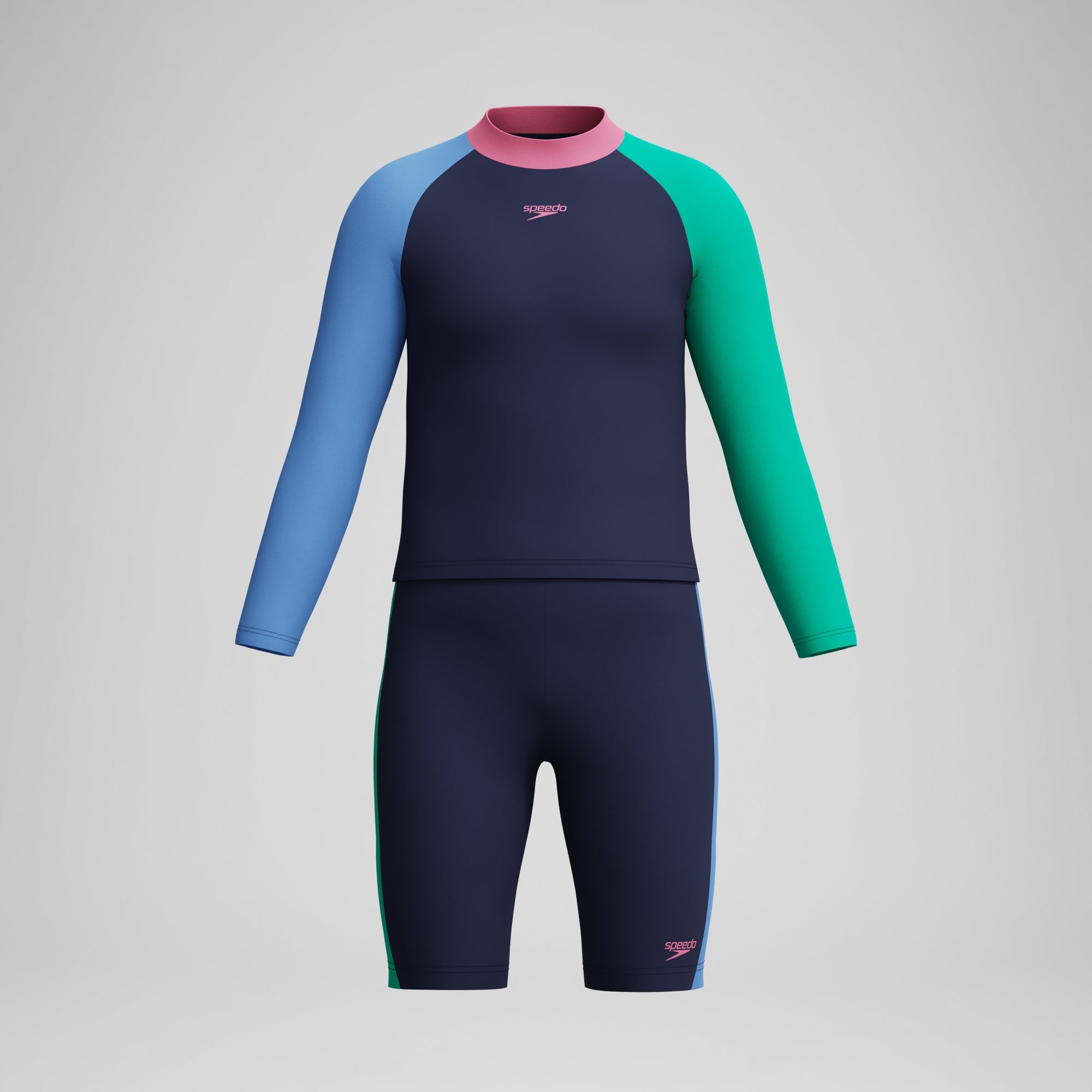 SPEEDO L/S CLRBLK RASH & JMR SET NVY/GRN - 11-12