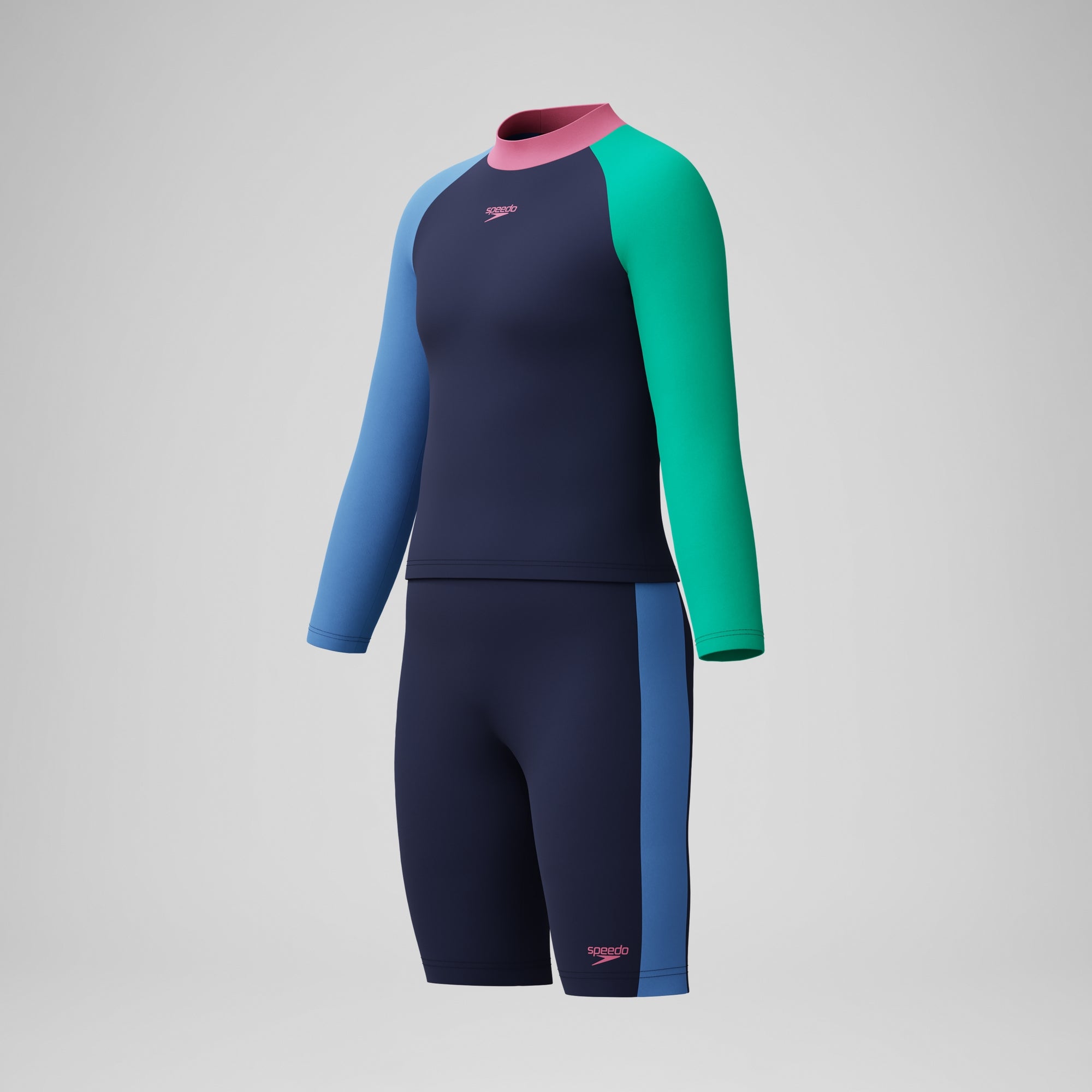 Girls Colourblock Long Sleeve Rashguard & Jammer Set Navy/Blue