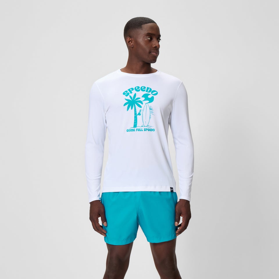 Men's Graphic Long Sleeve Swim Shirt White/Blue