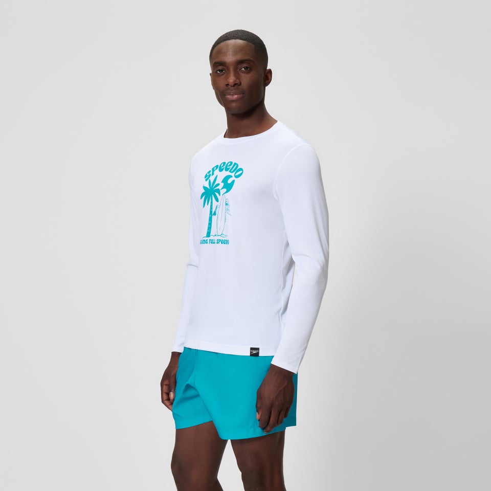 Men's Graphic Long Sleeve Swim Shirt White/Blue