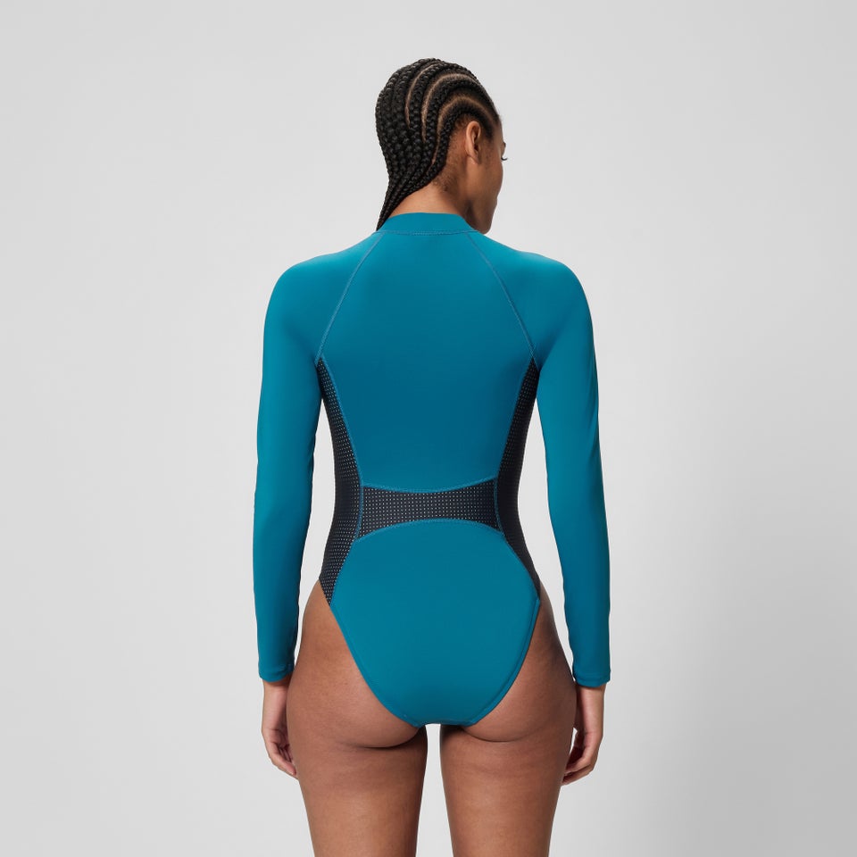 Damen Scuba Flex Langarm-Badeanzug mit Reißverschluss Blaugrün/Schwarz