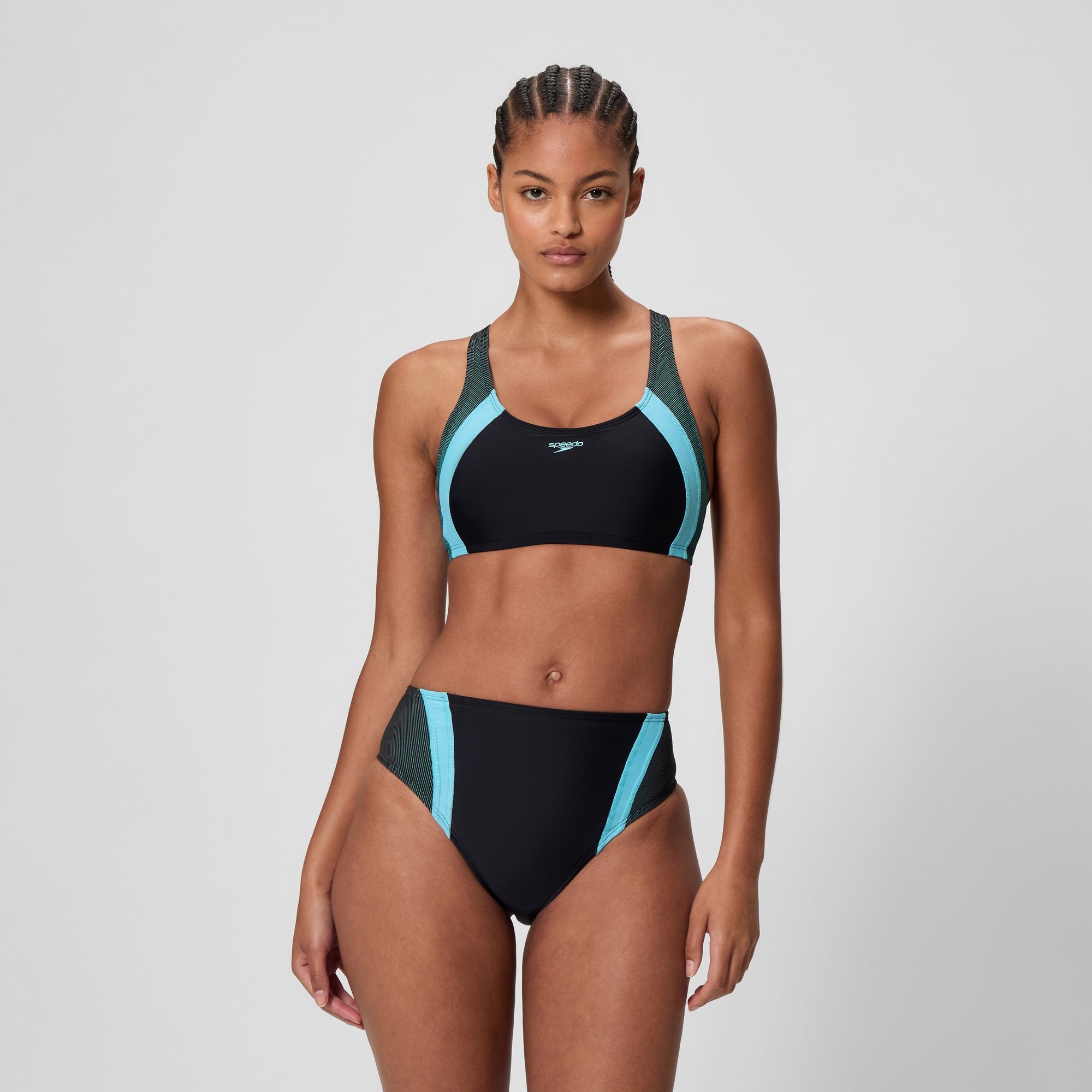Women's Quantum Rib Splice Bikini Set Black/Blue | Speedo UK