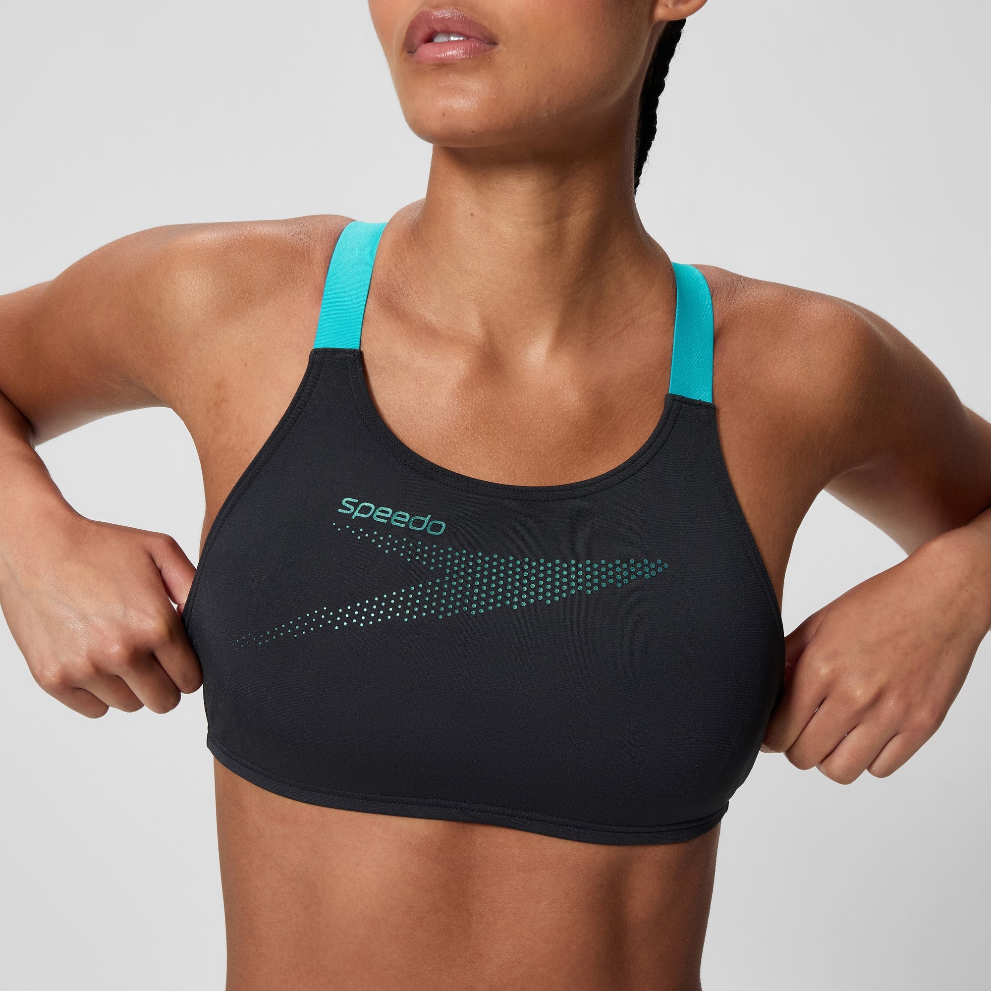 Women's Boom Solid Leaderback Two Piece Black/Turquoise | Speedo USA