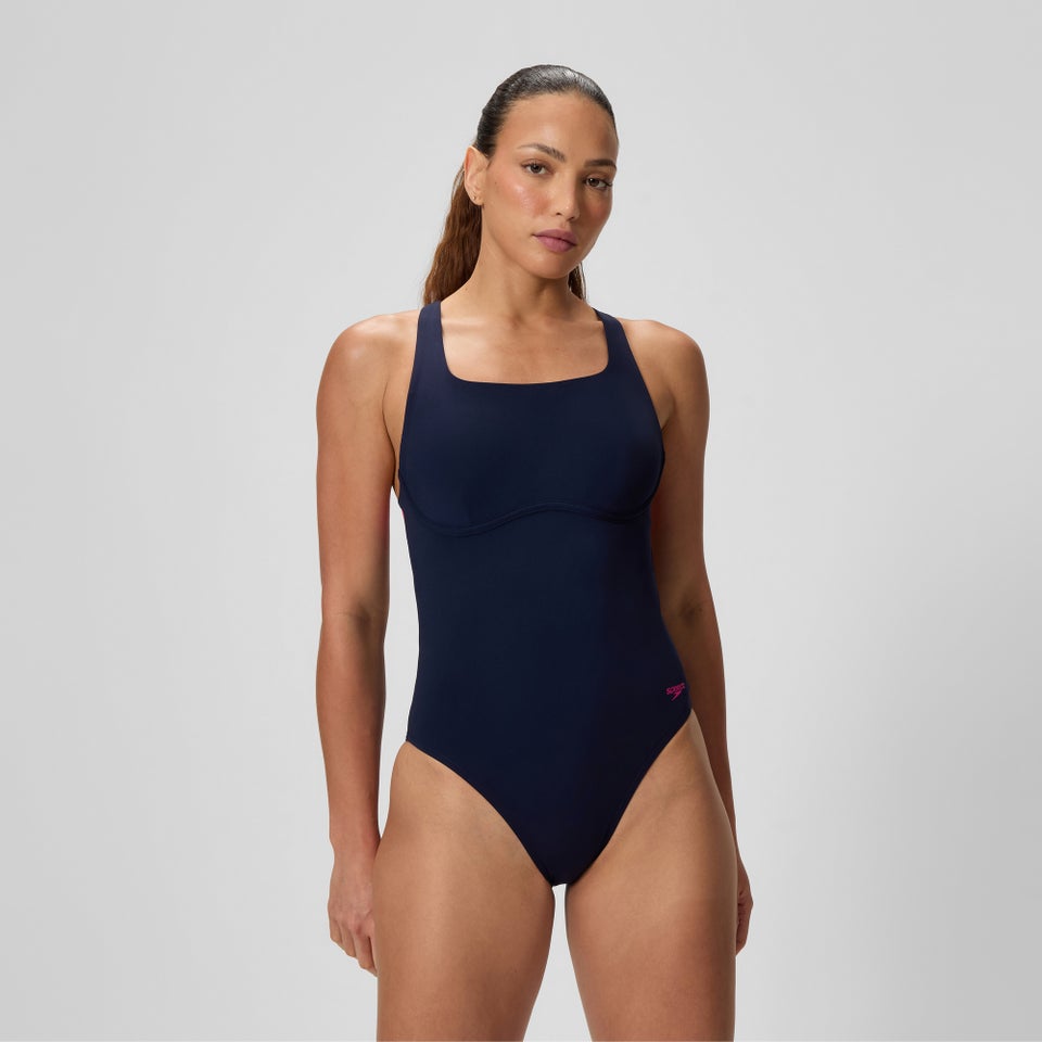 Women's Solid Flex Band One Piece Navy/Pink